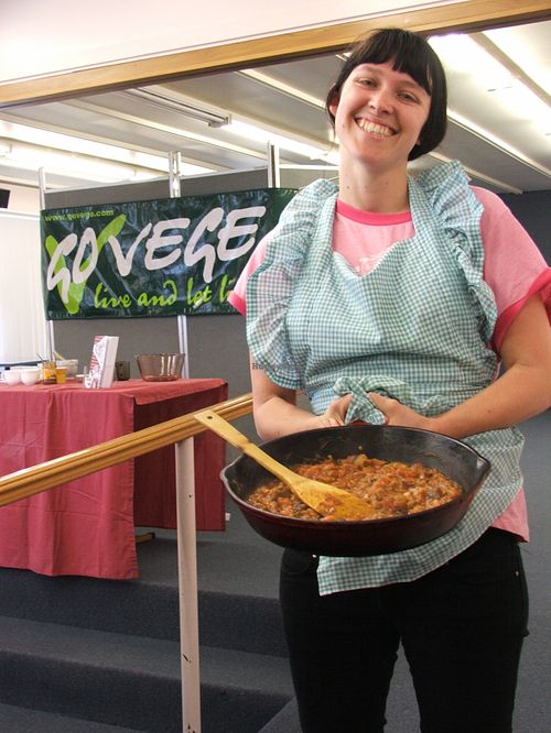 Vegetarian Expo cooking demo with Flip Grater at Christchurch Vegan Society/Te Rōpū Whēkana o Ōtautahi in Christchurch