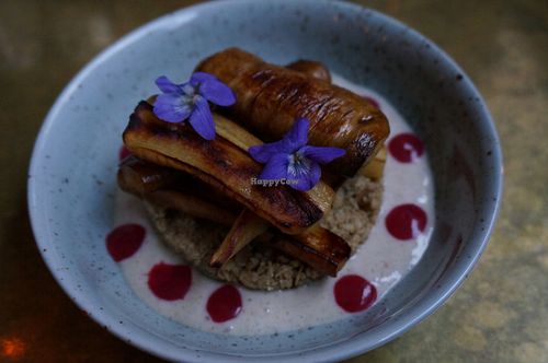 Crumble with Parnsip and Raspberry/Fennel sauce. at Green Peas - Fridhemsplan in Stockholm