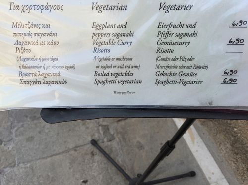 Some of their veg options at Kapilio in Crete