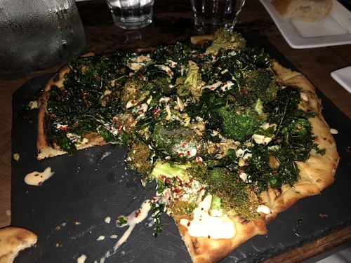 Not to be missed vegan crispy broc pizza  at Republic Cafe in Manchester