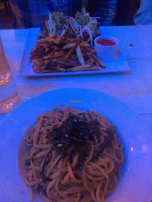 Pasta dinner on the patio at eLOVate Vegan Kitchen in Santa Monica