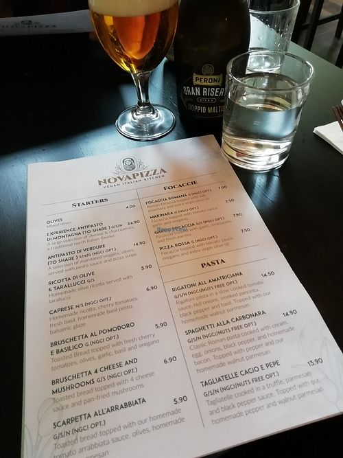 Menu & beer at NovaPizza Vegan Kitchen in Edinburgh