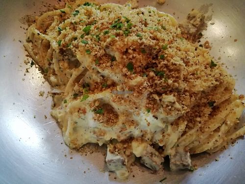 Spaghetti carbonara at NovaPizza Vegan Kitchen in Edinburgh