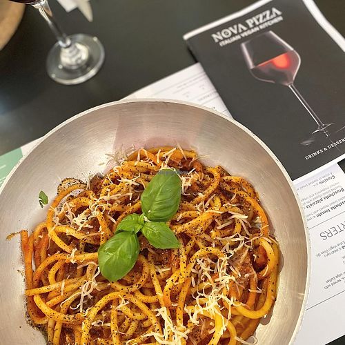 bucatini all’amatriciana at NovaPizza Vegan Kitchen in Edinburgh
