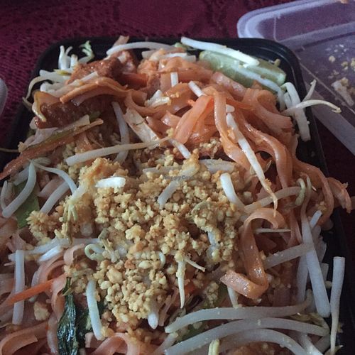 Pad Thai is absolutely delicious!!!!! at Shangri-La Vegetarian in Brooklyn