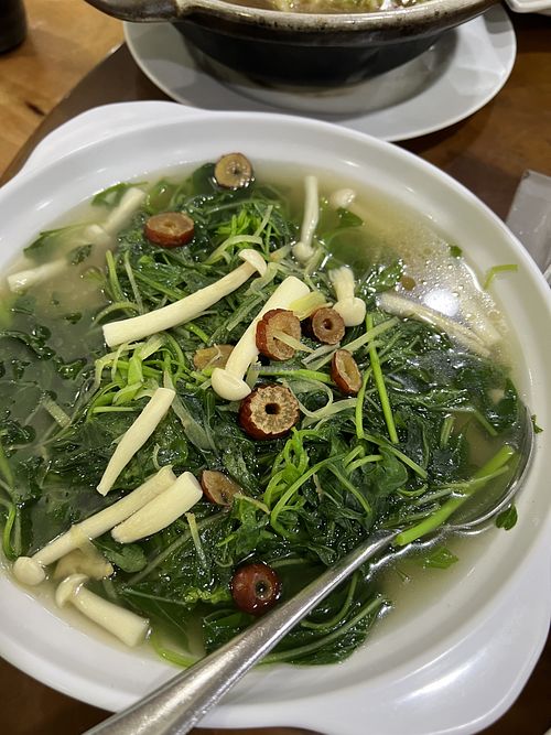 Spinach soup 7/10- so so light medicinal soup  at Nature Vegetarian Delights 大自然素食 - Upper Serangoon in Northeast Singapore