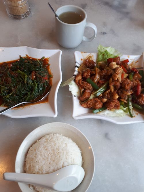 sambal kangkon and veg pork at Nature Vegetarian Delights 大自然素食 - Upper Serangoon in Northeast Singapore