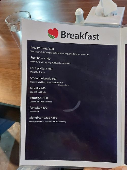 Breakfast menu at Loving Heart in Kathmandu