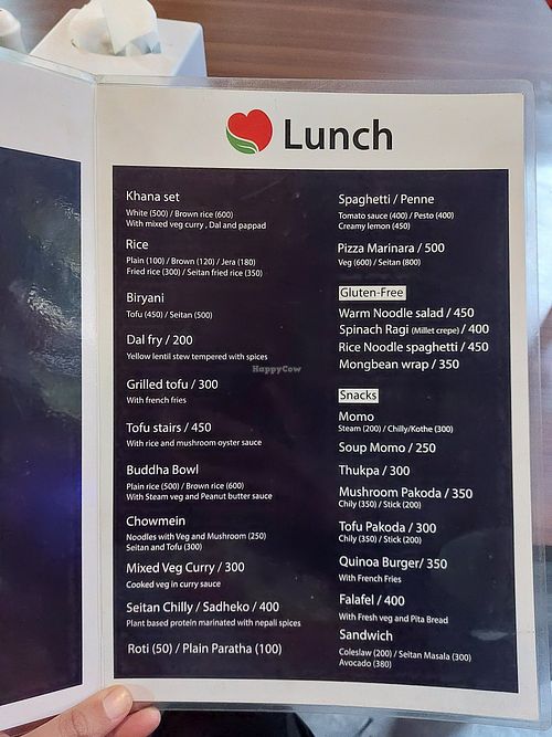 Lunch menu at Loving Heart in Kathmandu