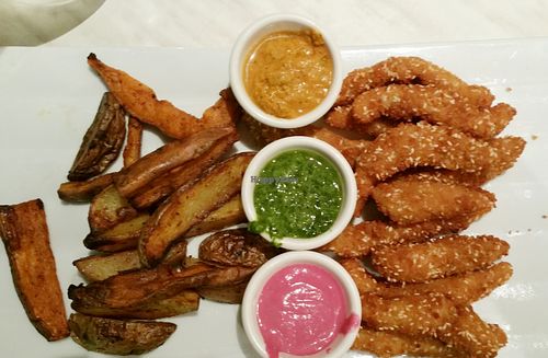 Vegan 'chicken' fingers. at Chia in Tel Aviv