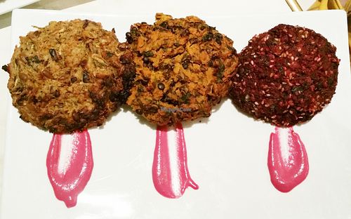 Vegan vegetable patties. at Chia in Tel Aviv