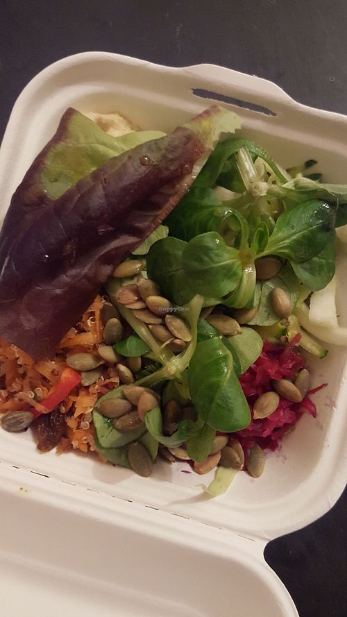 Take away hummus salad at Oats Healthy Living Store in Brixham