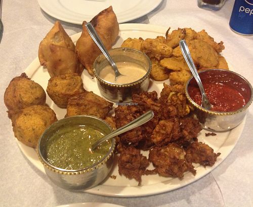 Vegetarian shared platter as a starter. Be warned. It's a LOT of food. at Chakra Indian Fusion in Tirana