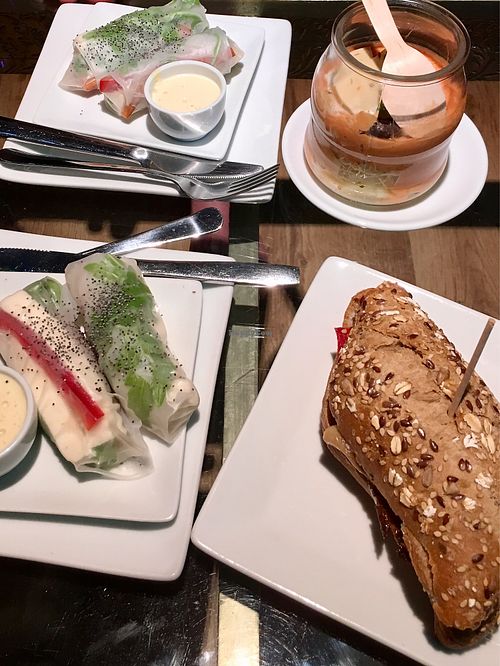 Tofu summer rolls and wild mushroom and grilled pepper fill roll at Twiggy in Bilbao