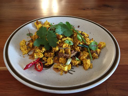 Indian 'eggs' (scrambled tofu) on toast at Foraged in Seddon