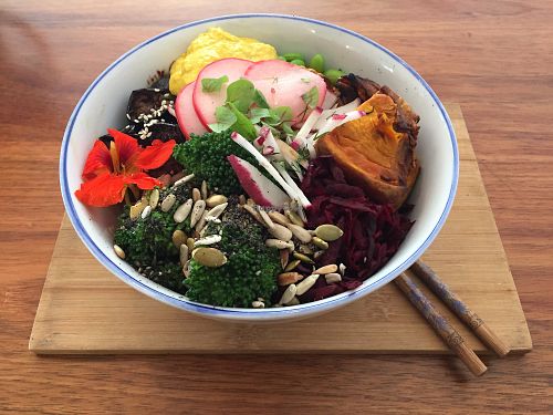 Buddha protein bowl  at Foraged in Seddon