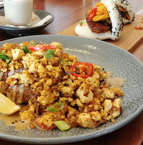 Scrambled tofu with tempeh bao sliders at Foraged in Seddon