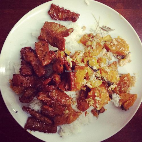 Crispy soy, pumpkin and tofu, rice at Blossoming Lotus in Newtown