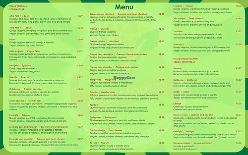 the menu at Bella Mooca Pizzaria in Sao Paulo