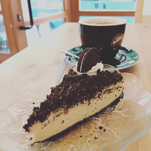Oreo cheese cake and coffee at Soya Cafe in Krakow