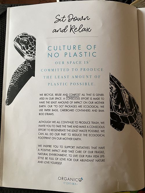 Menu at Organico Fortuna in La Fortuna