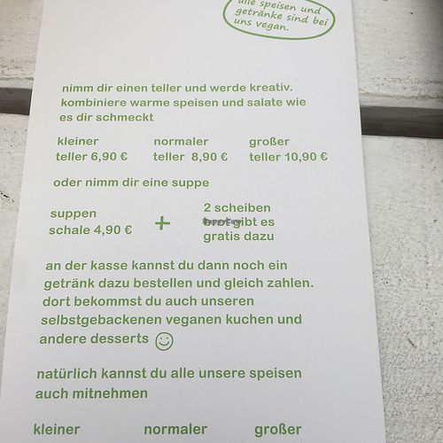 menu at Sattgrün in Essen