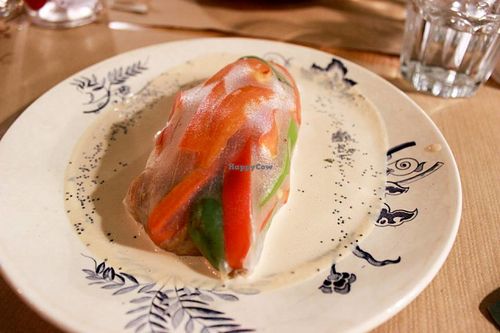 summer roll with bell peppers and peanut sauce at La Libelula Vegan Cafe in Fuengirola