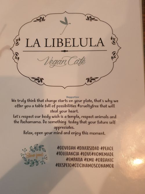 Menu at La Libelula Vegan Cafe in Fuengirola