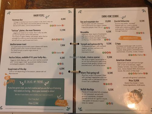 Menu at La Libelula Vegan Cafe in Fuengirola