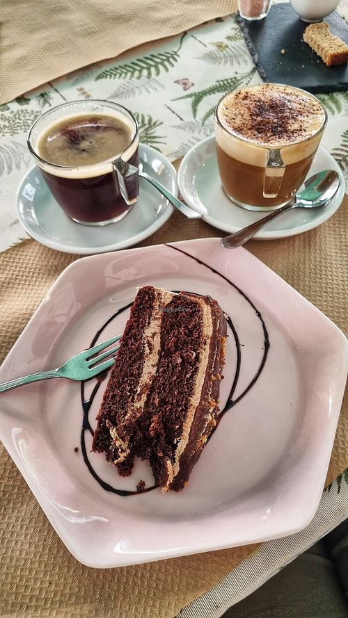 Chocolate cake at La Libelula Vegan Cafe in Fuengirola