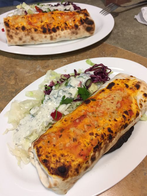 Yufka Spezial baked with vegan cheese on top. at Meydan in Karlsruhe