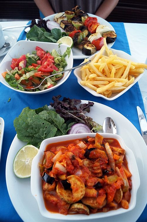 Musaka without cheese, skewers and fries.  at Sandal in Kyrenia