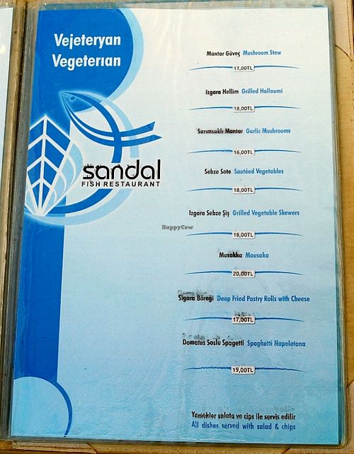 Vegetarian menu at Sandal in Kyrenia
