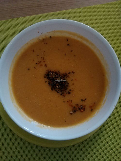 Excellent red lentil cream soup at BIOFresh in Timisoara