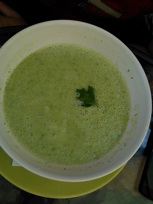 Raw avocado soup. It has some garlic and it's really delicios. at BIOFresh in Timisoara