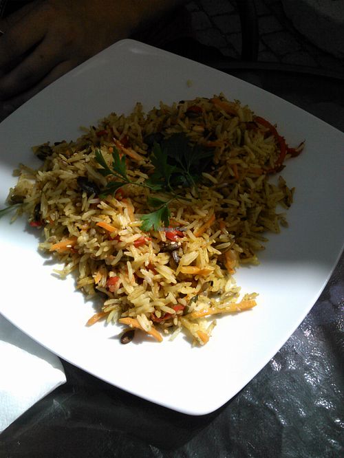 Spiced rice with toasted seeds. The spice is very strong, you either like it or don't. I personally am not very fond of it, but they keep having it on the lunch menu, so maybe some clients love it. at BIOFresh in Timisoara