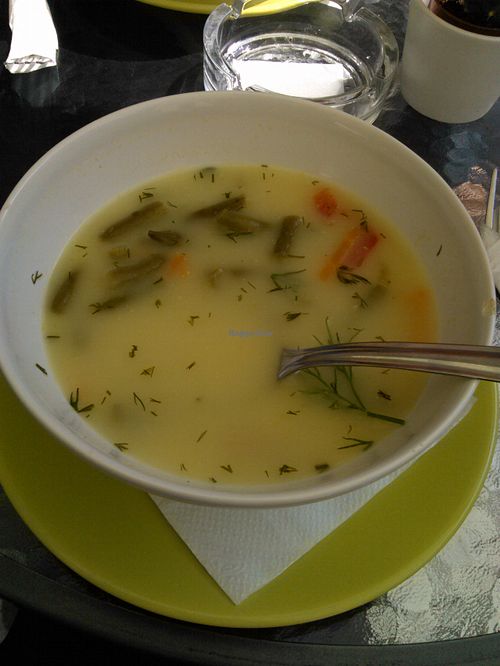 Fresh green beans with coconut soup. I never said no to this when it was on the lunch menu, just delicious. at BIOFresh in Timisoara