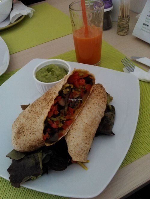 Delicious mushroom fajita served with guacamole sauce at BIOFresh in Timisoara