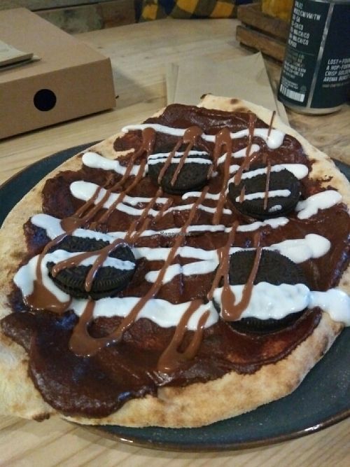 Oreo and choccy spread vegan dessert pizza at Purezza in Brighton