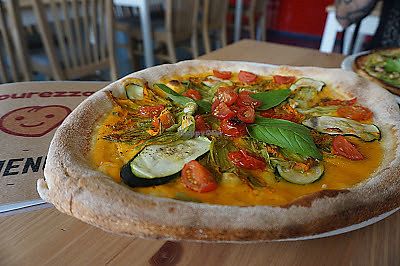 Courgette flower pizza at Purezza in Brighton