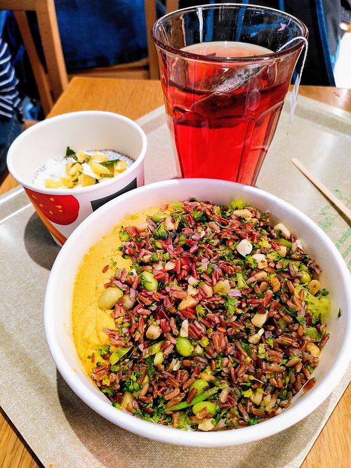 Red Lentil Hummus with red rice + Chia pudding at CDG - EXKi - T2F in Roissy-en-france