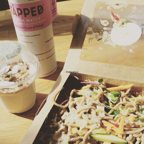 awesome noodle salad, coconut yogurt and birch water  at Chia Naturally Healthy in Hitchin