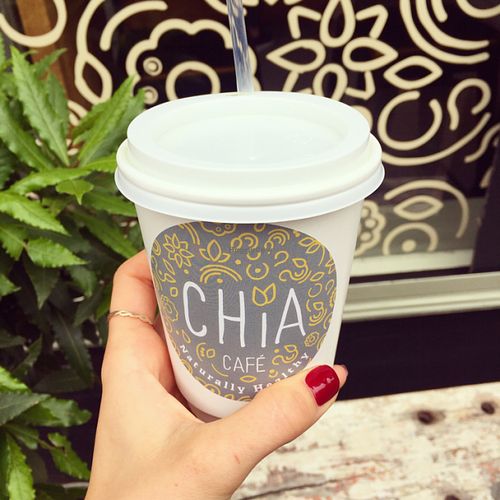 cute little caffe, lovely matcha latte to go  at Chia Naturally Healthy in Hitchin
