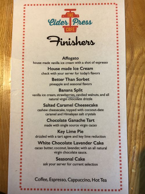 Dessert Menu at Cider Press Pub in St Petersburg