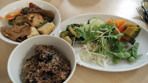 very fresh organic greens for salad. The multi grain rice is good too! at Kaemon Asakusa in Tokyo