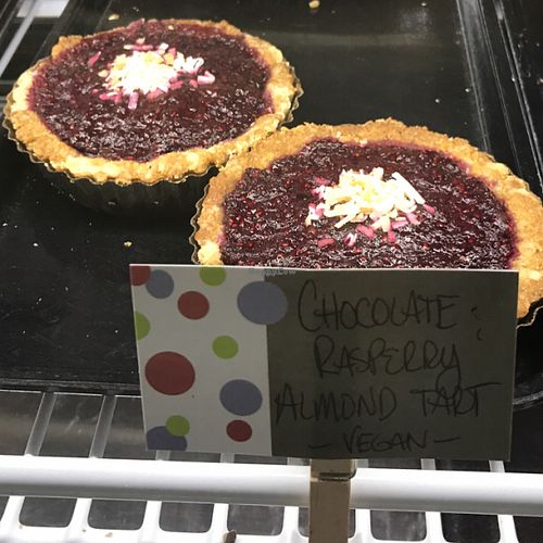 vegan chocolate raspberry tart at Bam Bam Bakery in Portland