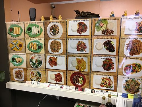 Photo menu wall at Pho Vegan Asian Cuisine in Rocklin