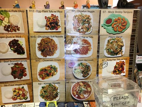 Photo menu wall at Pho Vegan Asian Cuisine in Rocklin