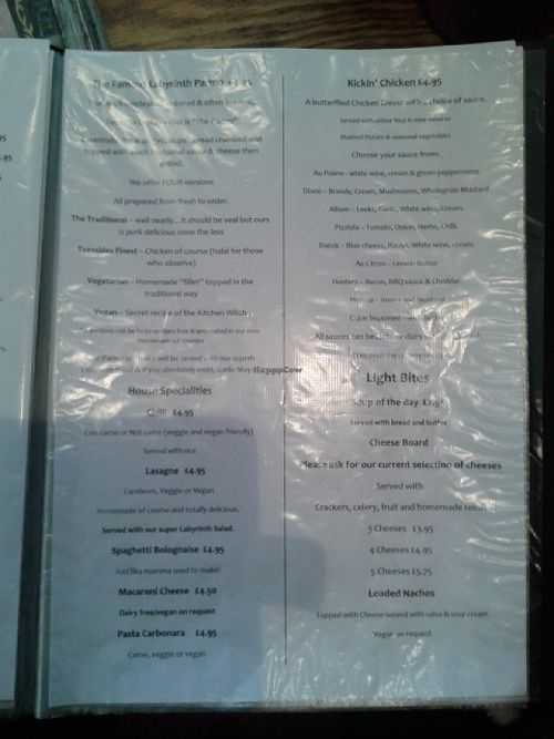 Food menu at Labyrinth Holistic Cafe in Stockton On Tees