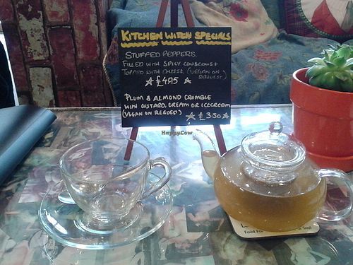Lemon menthol loose leaf tea and daily special at Labyrinth Holistic Cafe in Stockton On Tees